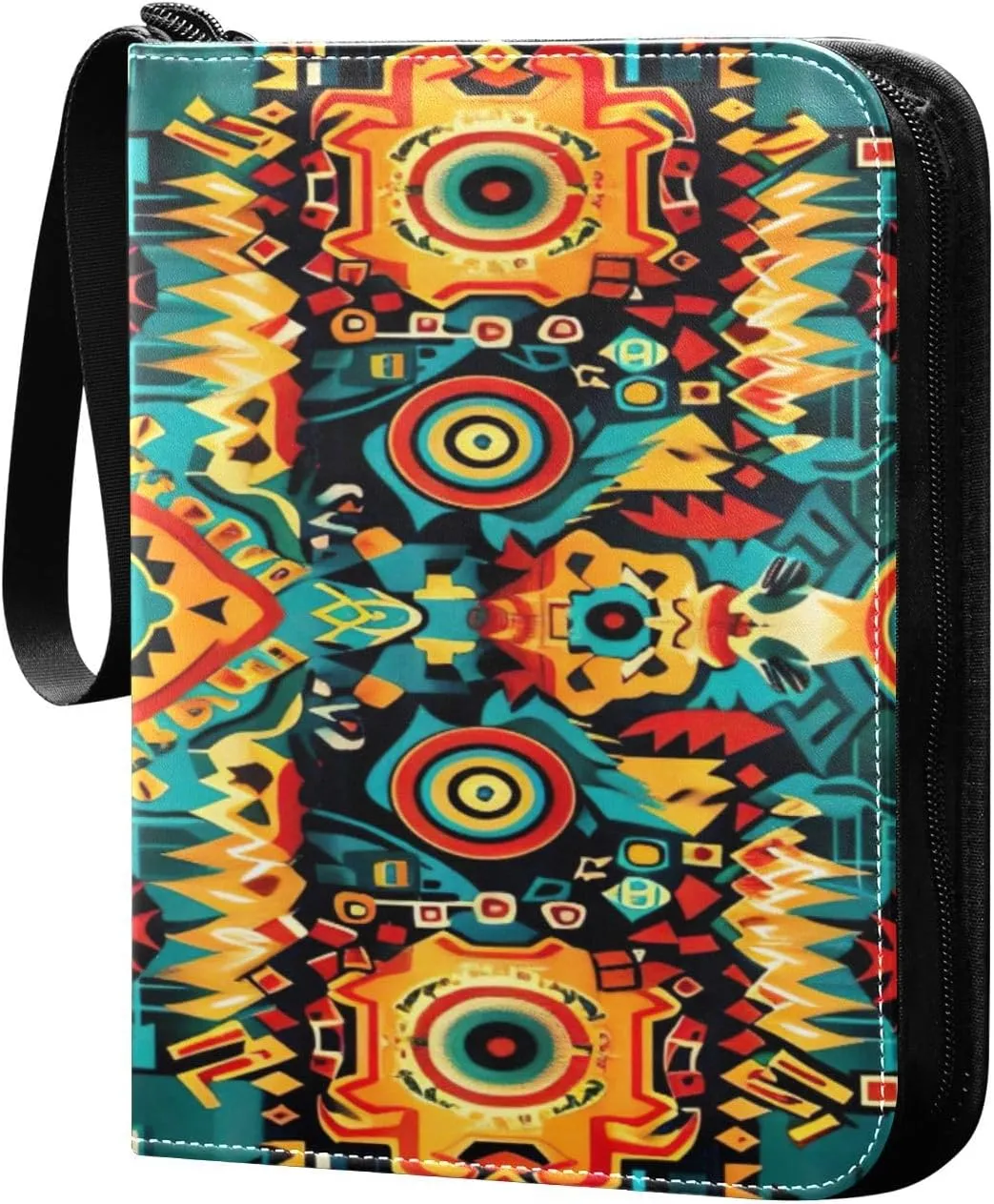 Colorful Ethnic Geometric Card Binder 4-Pocket, 400 Pockets Trading Cards Holder Games Card Albums Storage Organizer Case for Football, Baseball Cards