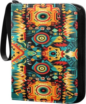Colorful Ethnic Geometric Card Binder 4-Pocket, 400 Pockets Trading Cards Holder Games Card Albums Storage Organizer Case for Football, Baseball Cards