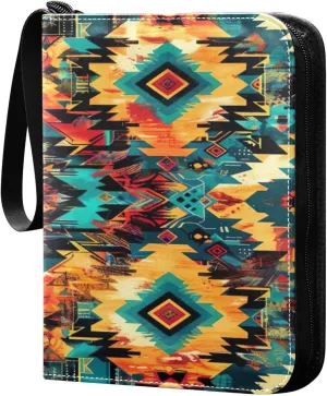 Colorful Ethnic Geometric Card Binder 4-Pocket, 400 Pockets Trading Cards Holder Games Card Albums Storage Organizer Case for Football, Baseball Cards