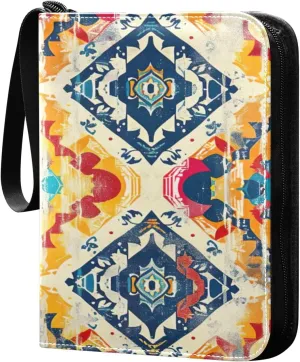 Colorful Ethnic Pattern Card Binder 4-Pocket, 400 Pockets Trading Cards Holder Games Card Albums Storage Organizer Case for Football, Baseball Cards