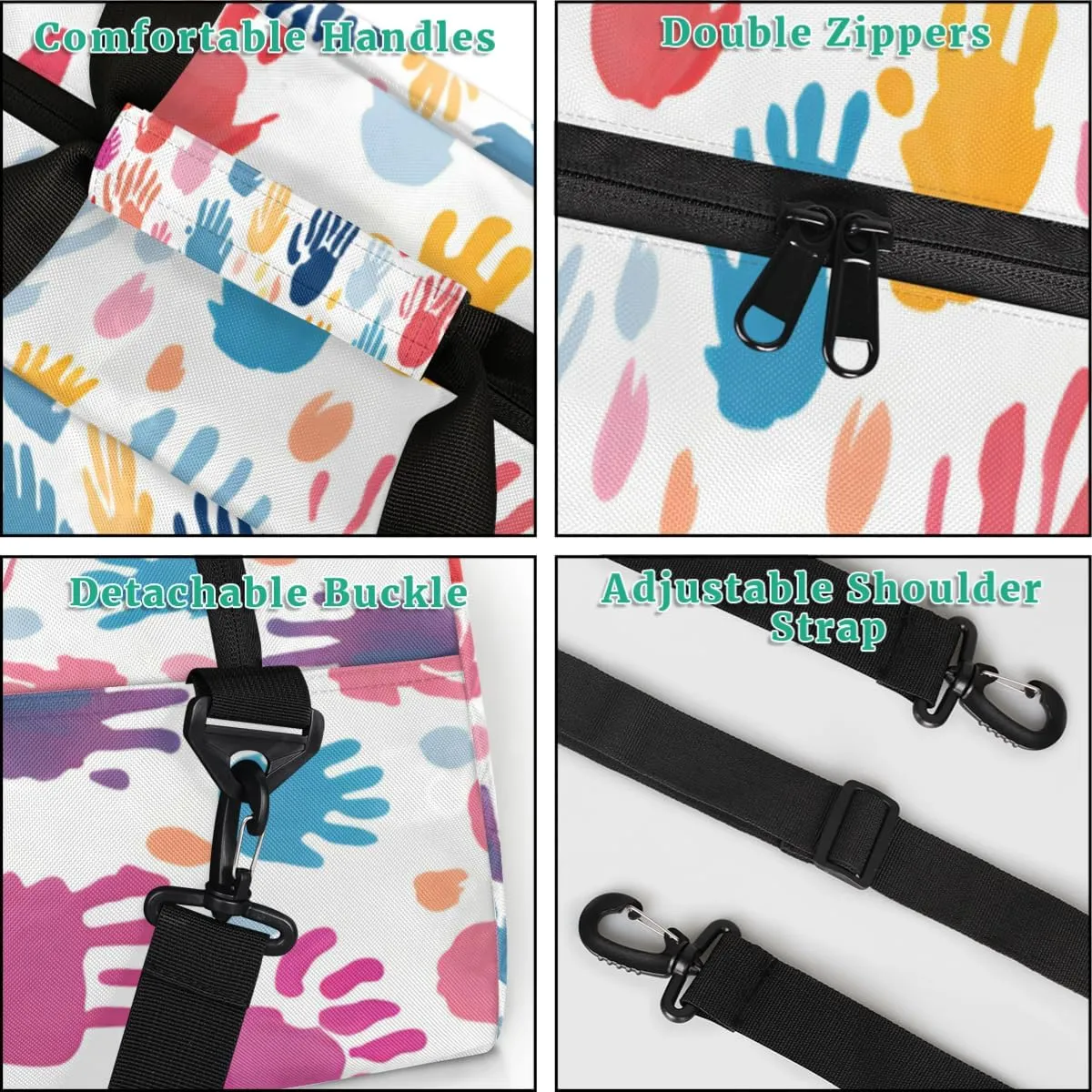 Colorful Fingerprint Cartoon Print Personalized Kids Gym Bag Custom Dance Bag with Name Sport Duffel Bag for Girls Boys Weekender Overnight Travel Bag