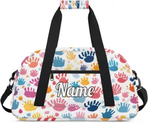 Colorful Fingerprint Cartoon Print Personalized Kids Gym Bag Custom Dance Bag with Name Sport Duffel Bag for Girls Boys Weekender Overnight Travel Bag