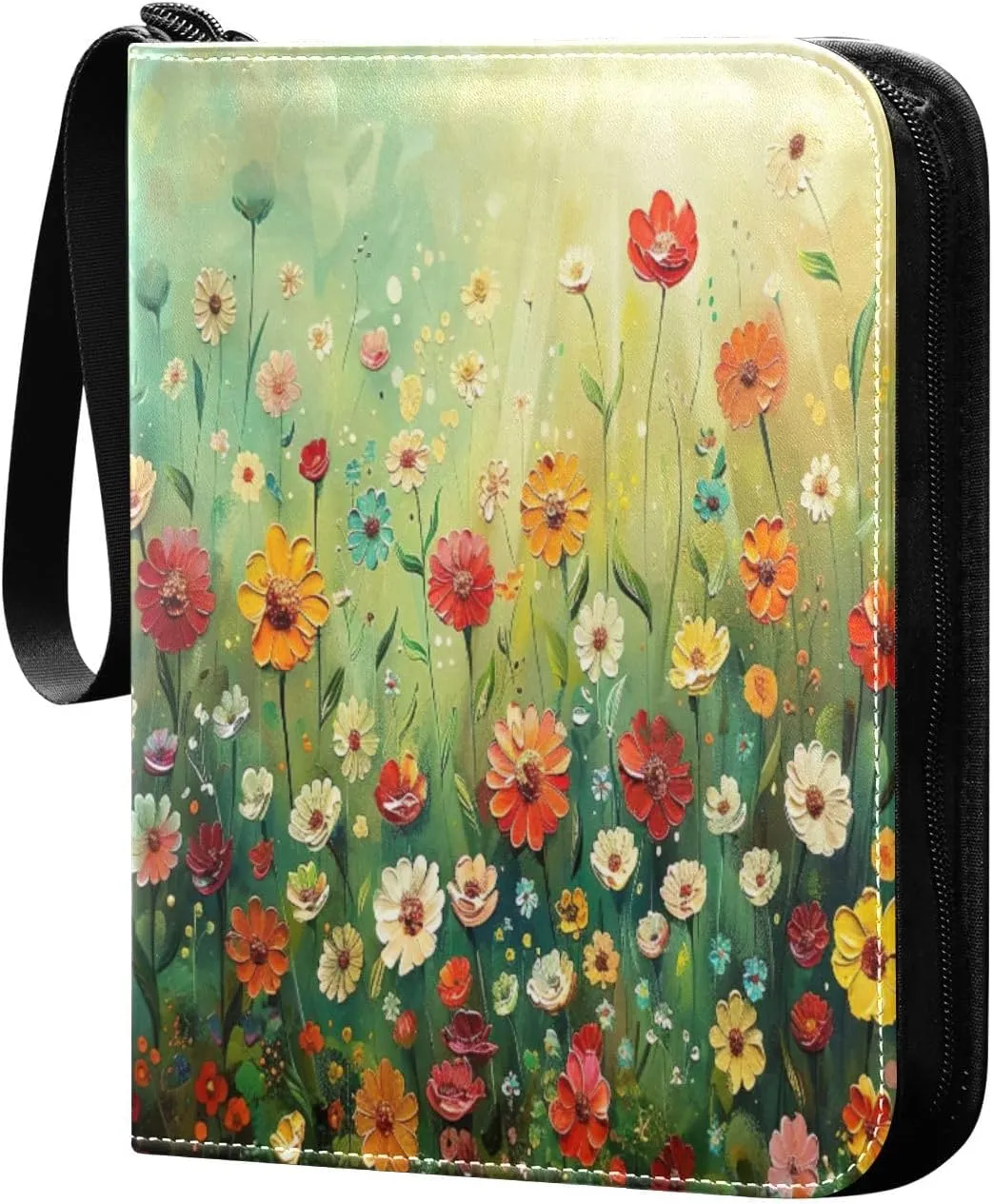 Colorful Flowers Painting Card Binder 4-Pocket, 400 Pockets Trading Cards Holder Games Card Albums Storage Organizer Case for Football, Baseball Cards