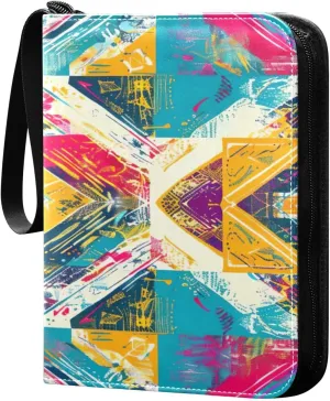 Colorful Geometric Card Binder 4-Pocket, 400 Pockets Trading Cards Holder Games Card Albums Storage Organizer Case for Football, Baseball Cards