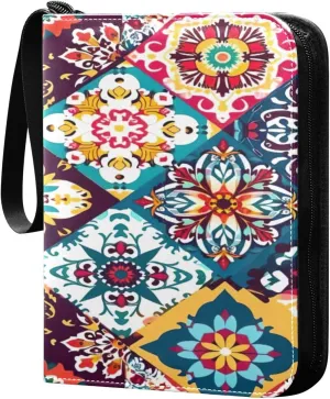 Colorful Geometric Pattern Card Binder 4-Pocket, 400 Pockets Trading Cards Holder Games Card Albums Storage Organizer Case for Football, Baseball Cards