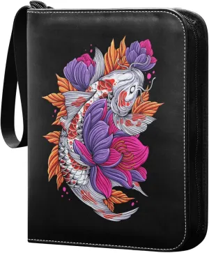 Colorful-koi-fish Print Game Sports Cards Card Binders 4 Pocket - Hold 400 Game Cards, Waterproof Wear-resistant Trading Card Albums Collection Book Holder for Boys Girls