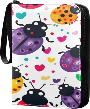 Colorful Lady Bugs Card Binder 4-Pocket, 400 Pockets Trading Cards Holder Games Card Albums Storage Organizer Case for Football, Baseball Cards