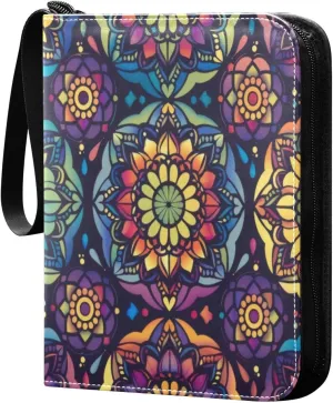 Colorful Mandala Card Binder 4-Pocket, 400 Pockets Trading Cards Holder Games Card Albums Storage Organizer Case for Football, Baseball Cards