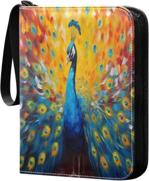 Colorful Peacock Pattern Card Binder 4-Pocket, 400 Pockets Trading Cards Holder Games Card Albums Storage Organizer Case for Football, Baseball Cards