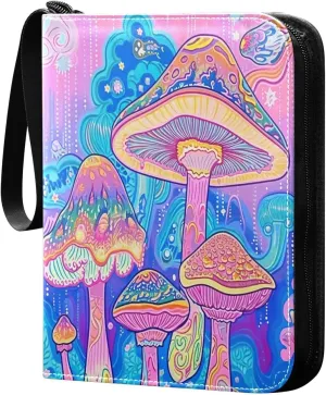 Colorful Psychedelic Mushrooms Card Binder 4-Pocket, 400 Pockets Trading Cards Holder Games Card Albums Storage Organizer Case for Football, Baseball Cards