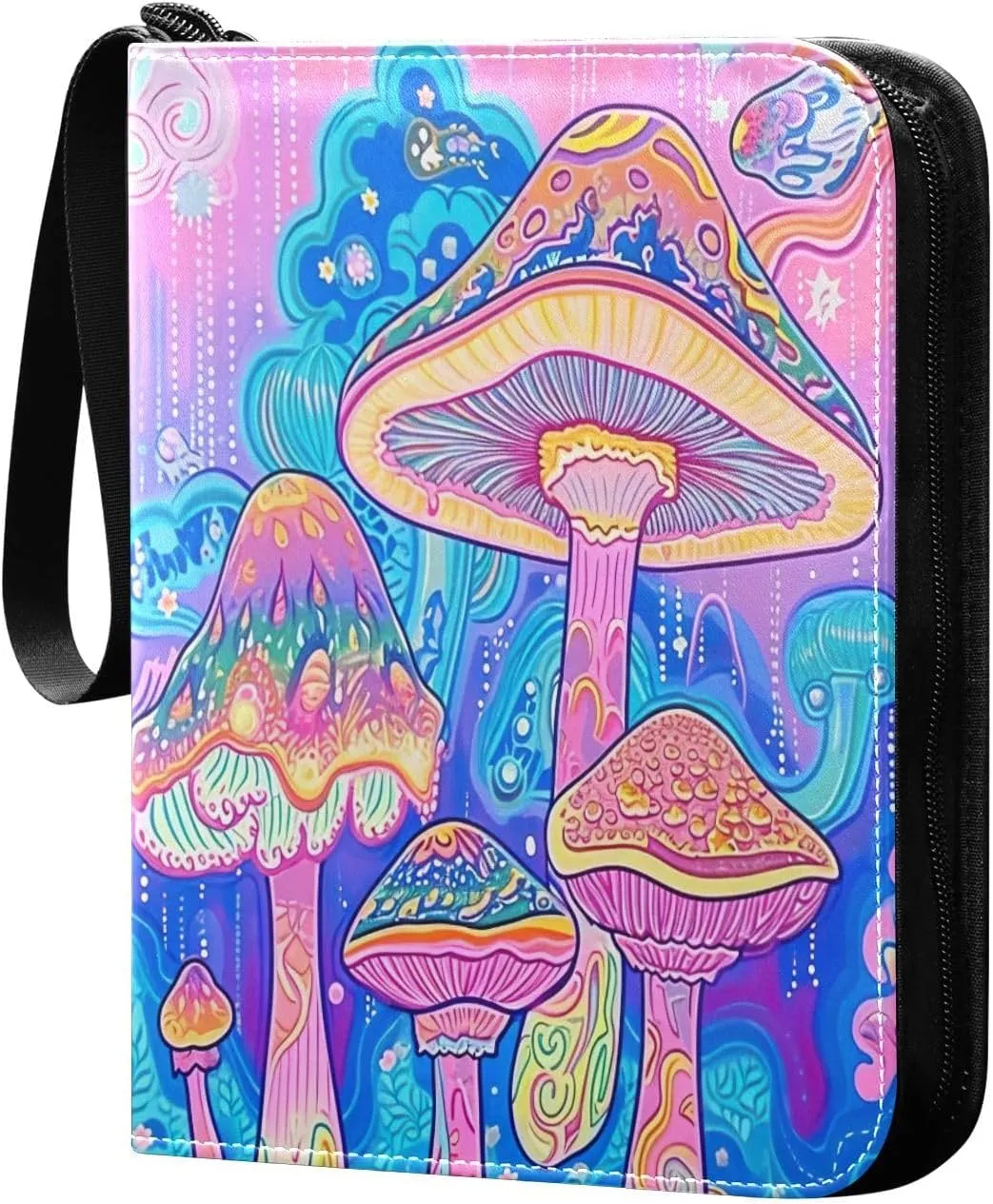 Colorful Psychedelic Mushrooms Card Binder 4-Pocket, 400 Pockets Trading Cards Holder Games Card Albums Storage Organizer Case for Football, Baseball Cards