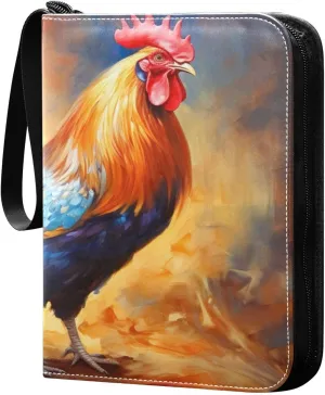 Colorful Rooster Card Binder 4-Pocket, 400 Pockets Trading Cards Holder Games Card Albums Storage Organizer Case for Football, Baseball Cards