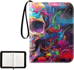 Colorful Skull Card Binder 4-Pocket, 400 Pockets Trading Cards Holder Games Card Albums Storage Organizer Case for Football, Baseball Cards