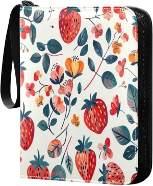 Colorful Strawberry Card Binder 4-Pocket, 400 Pockets Trading Cards Holder Games Card Albums Storage Organizer Case for Football, Baseball Cards