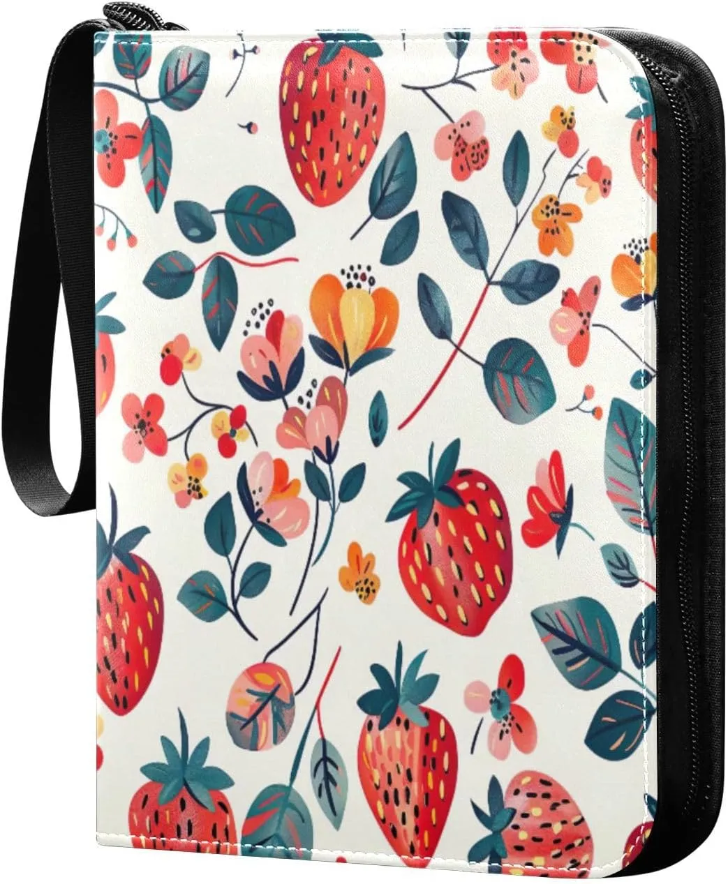 Colorful Strawberry Card Binder 4-Pocket, 400 Pockets Trading Cards Holder Games Card Albums Storage Organizer Case for Football, Baseball Cards