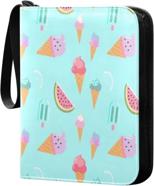 Colorful Summer Treats Card Binder 4-Pocket, 400 Pockets Trading Cards Holder Games Card Albums Storage Organizer Case for Football, Baseball Cards