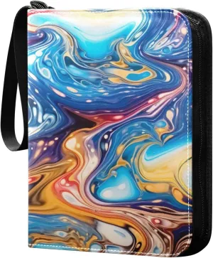 Colorful Swirls Marbled Card Binder 4-Pocket, 400 Pockets Trading Cards Holder Games Card Albums Storage Organizer Case for Football, Baseball Cards