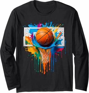 Colorful Basketball Tie Dye Color Splash Hoop Net Slam Dunk Long Sleeve T-Shirt
