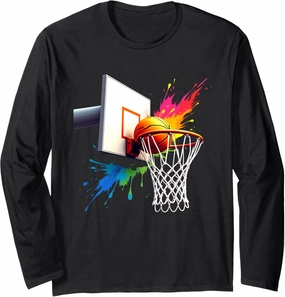 colorful basketball tie dye color splash hoop net slam dunk Long Sleeve T-Shirt