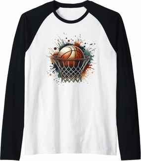 Colorful Basketball Tie Dye Color Splash Hoop Net Slam Dunk Raglan Baseball Tee