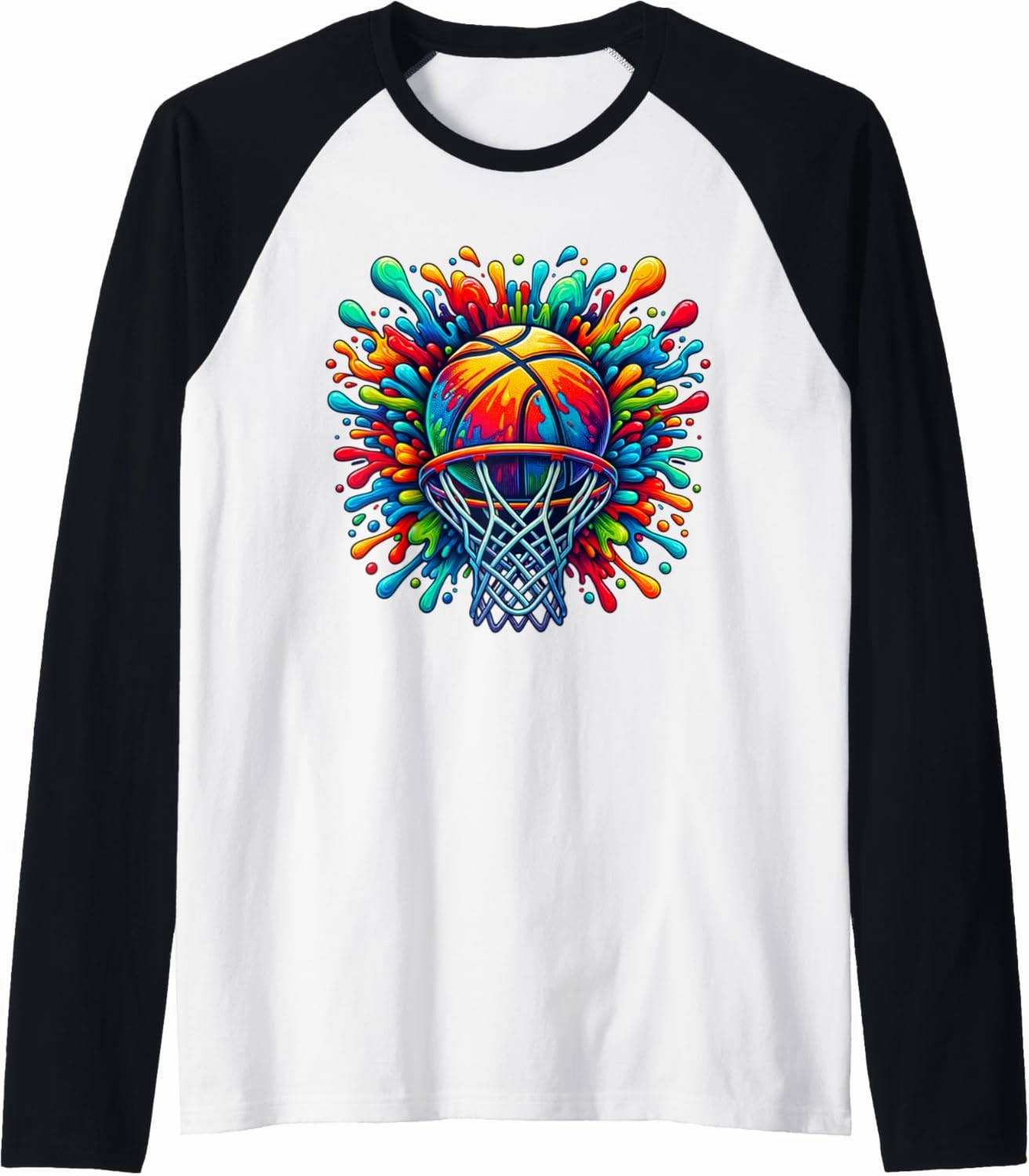 Colorful Basketball Tie Dye Color Splash Hoop Net Slam Dunk Raglan Baseball Tee