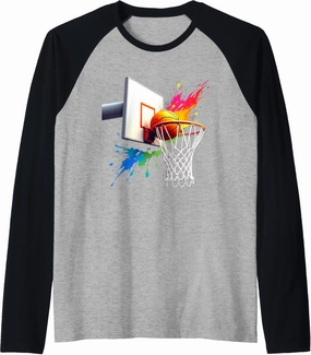 colorful basketball tie dye color splash hoop net slam dunk Raglan Baseball Tee