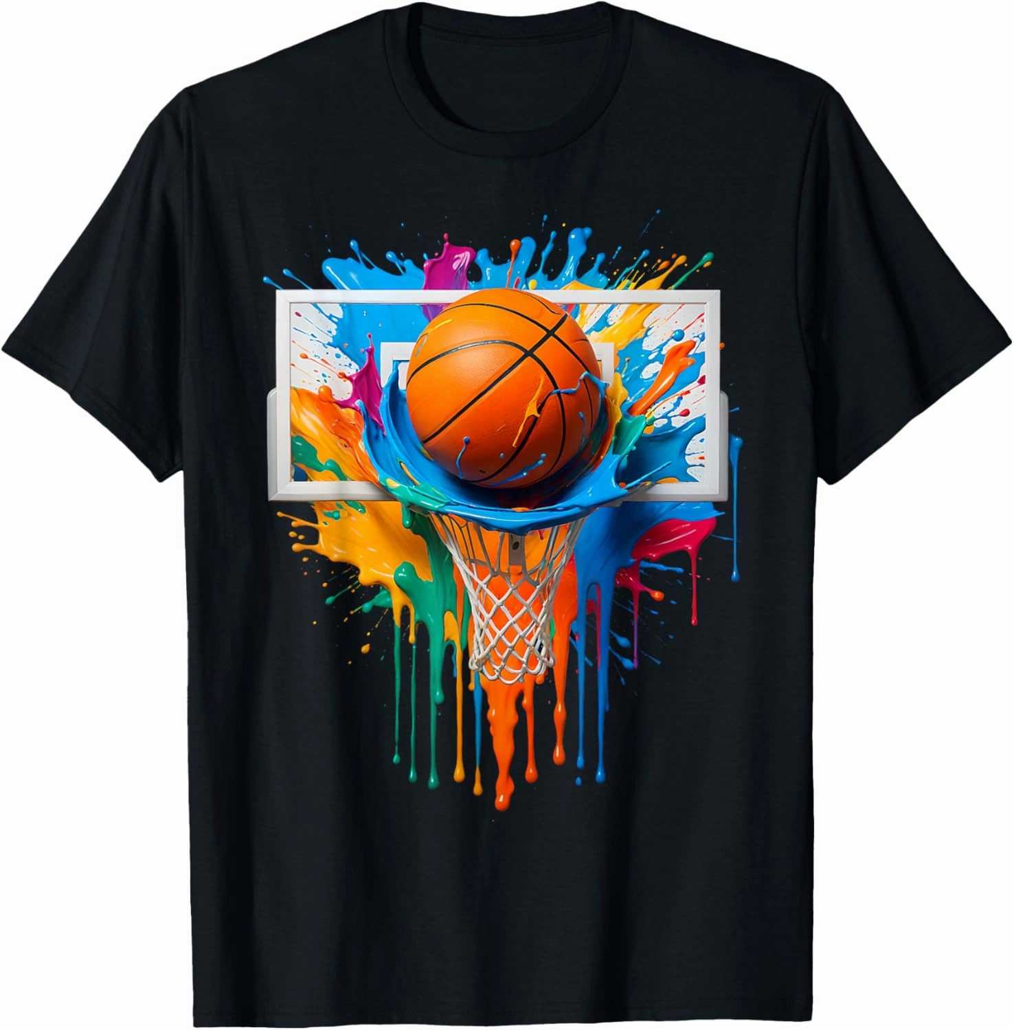 Colorful Basketball Tie Dye Color Splash Hoop Net Slam Dunk T-Shirt