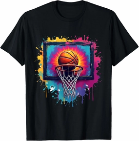 Colorful Basketball Tie Dye Hoop Splash Slam Dunk Tee T-Shirt