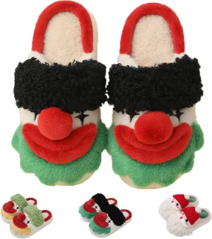 COLSA Halloween Slippers For Women Men Christmas Santa Claus Slippers Cute Winter Plush Furry House Clown Slippers