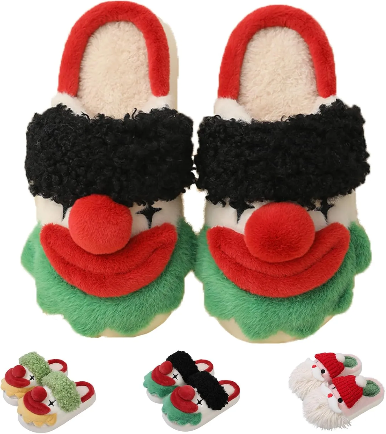 COLSA Halloween Slippers For Women Men Christmas Santa Claus Slippers Cute Winter Plush Furry House Clown Slippers