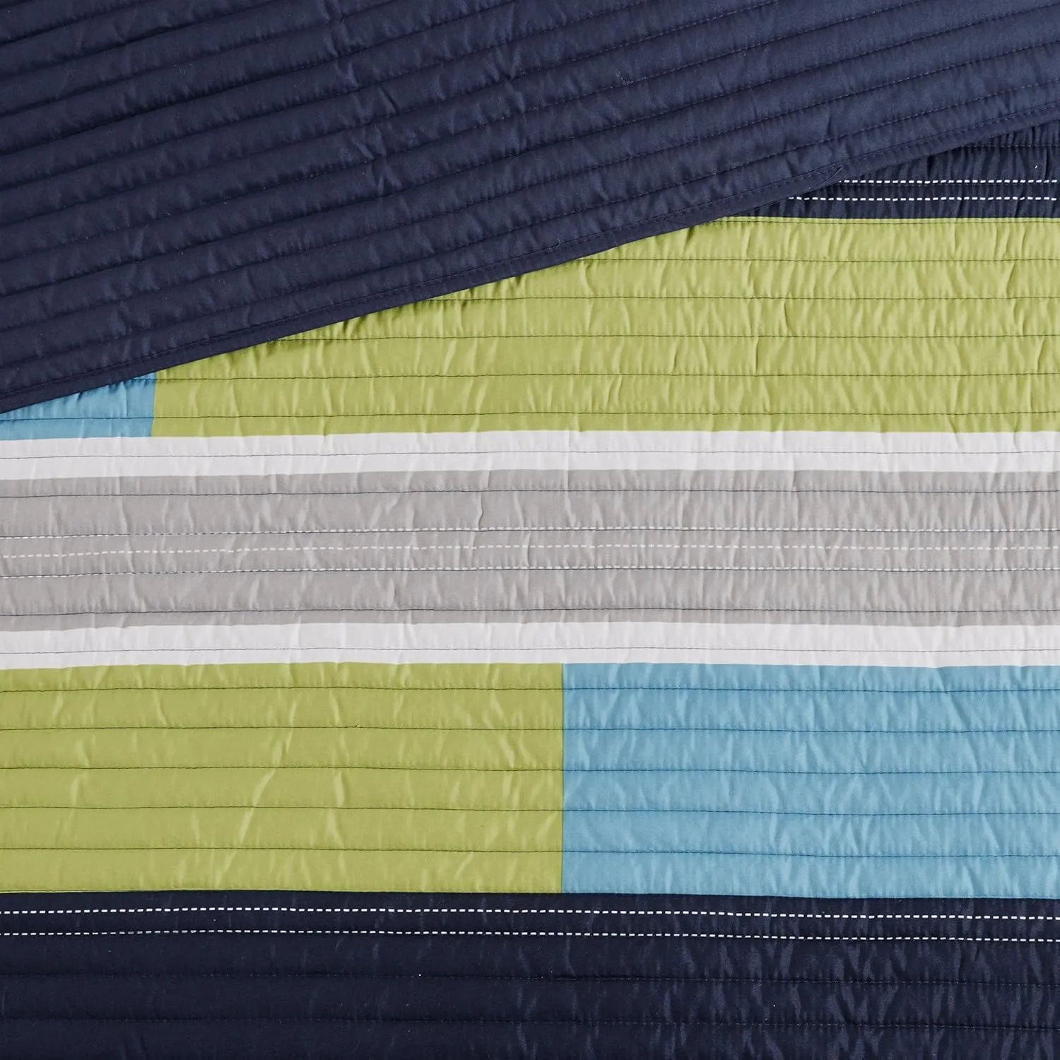 Comfort Spaces CS14-0861 2 Piece Quilt Coverlet Bedspread All Season Lightweight Hypoallergenic Pipeline Colorblock Kids Bedding Set, Twin/Twin XL, Pierre Navy/Blue Stripe