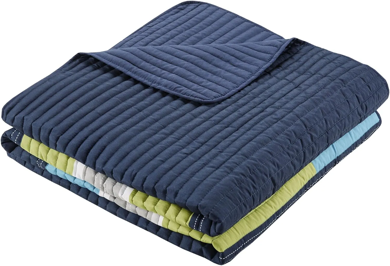 Comfort Spaces CS14-0861 2 Piece Quilt Coverlet Bedspread All Season Lightweight Hypoallergenic Pipeline Colorblock Kids Bedding Set, Twin/Twin XL, Pierre Navy/Blue Stripe
