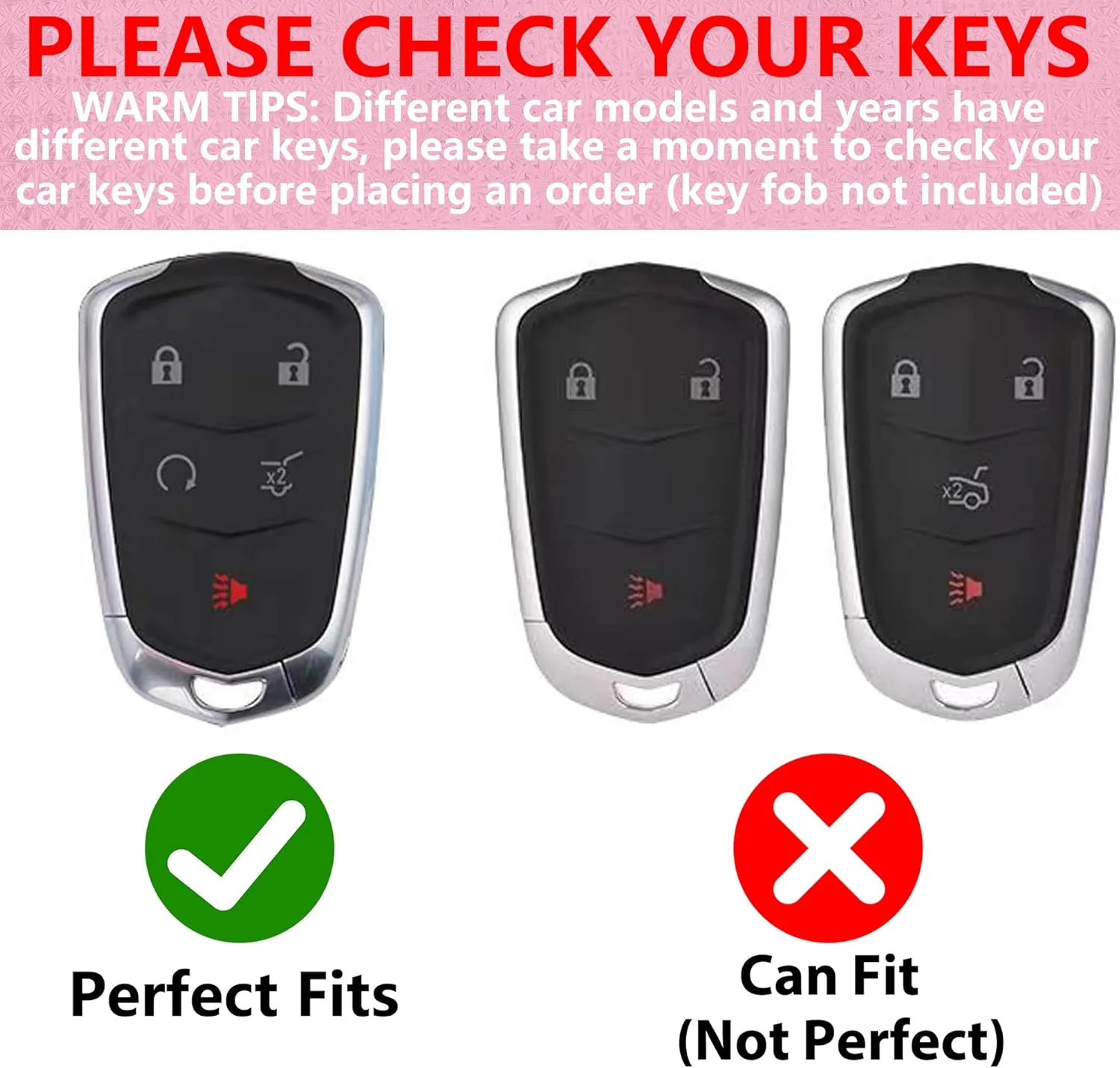 Compatible with Cadillac Key Fob Cover with Heart Keychain for Women, Compatible with Cadillac Escalade ATS CTS STS SRX XT5 CT6 Smart Remote Key Protector (5 Buttons-Silver)
