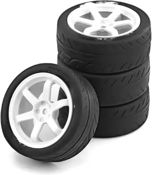 Compatible with Tamiya TT01 TT02 TA06 XV-01 PTG-2 4PCS 1/10 RC for Racing Car Tires On Road Touring Drift Car Tyre Wheel RC Wheel Tires(White)