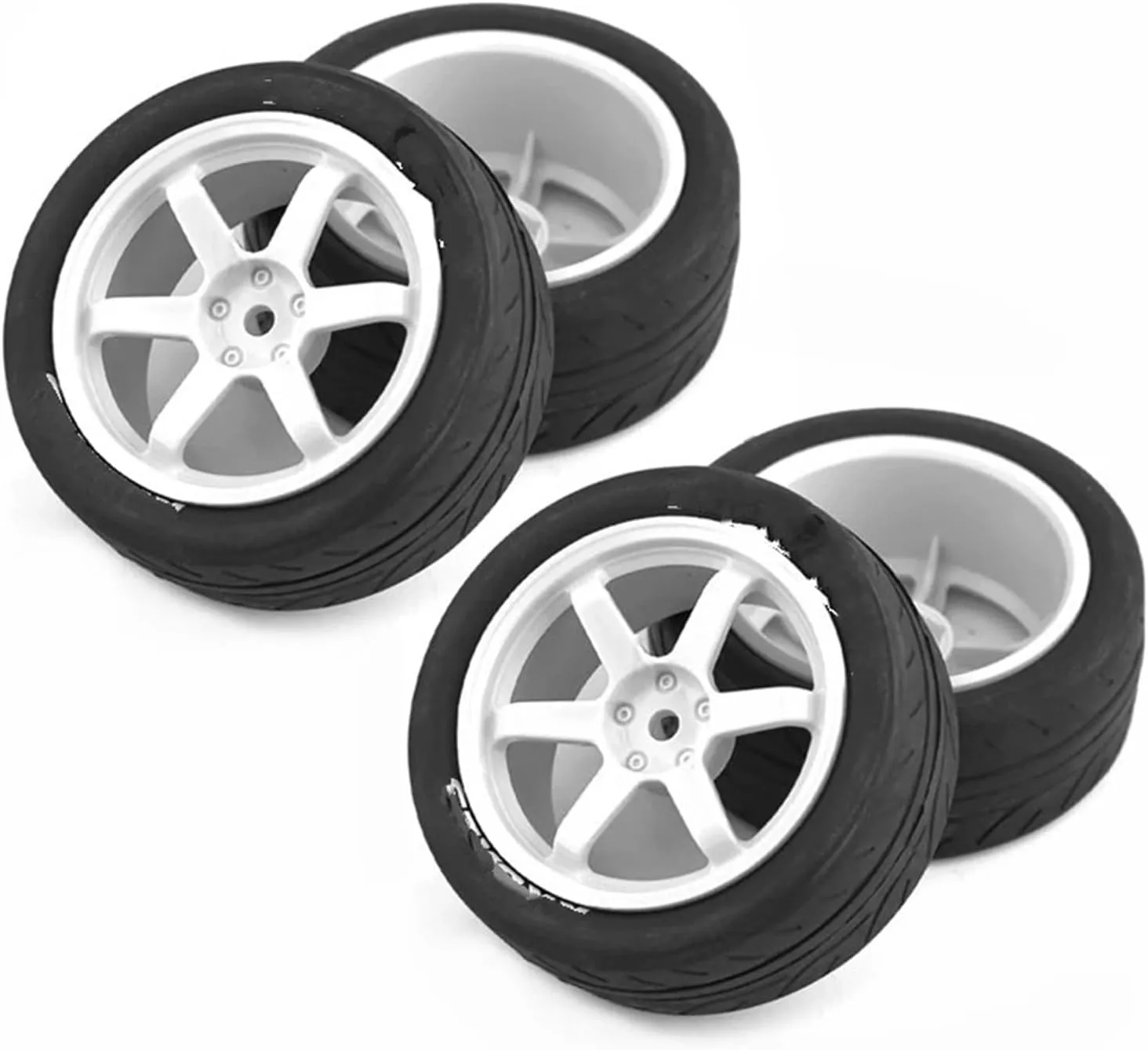 Compatible with Tamiya TT01 TT02 TA06 XV-01 PTG-2 4PCS 1/10 RC for Racing Car Tires On Road Touring Drift Car Tyre Wheel RC Wheel Tires(White)