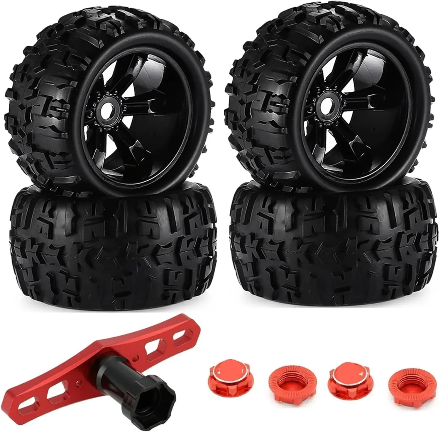 Compatible with Traxxas for Maxx for Tmaxx for E-Revo for Revo 3.3, for JLB for Cheetah 1/8 Scale 17mm Hex RC Truck Tires and Wheels Set RC Wheel Tires(8477 Tire Tool)