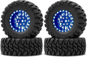 Compatible with TRX4M for SCX24 for FCX24 1/24 1/18 RC Crawler Car 1.2Inch Beadlock Wheels 7mm Negative Offset Wheel Rims Rubber Tires RC Wheel Tires(Color2)