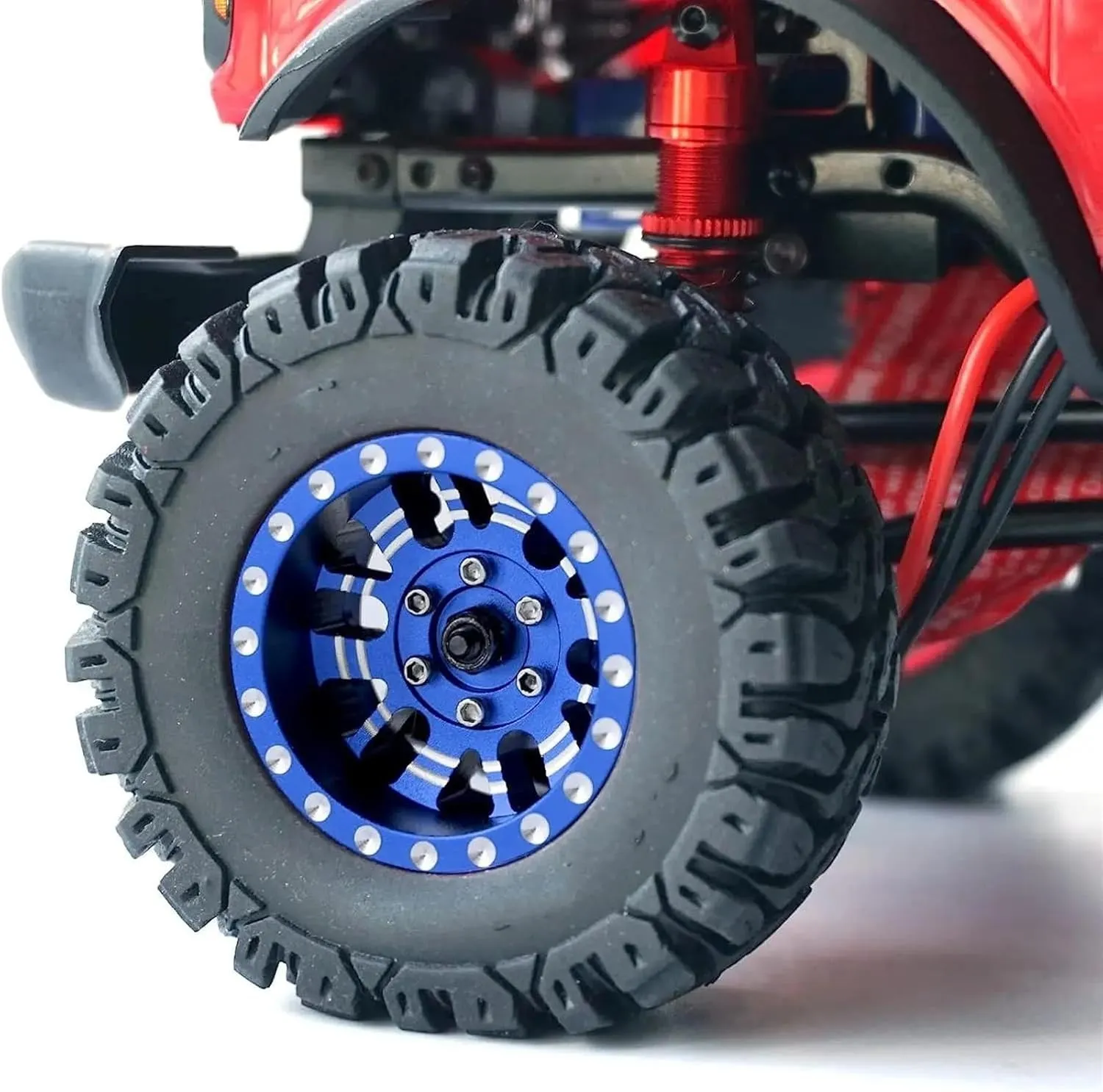 Compatible with TRX4M for SCX24 for FCX24 1/24 1/18 RC Crawler Car 1.2Inch Beadlock Wheels 7mm Negative Offset Wheel Rims Rubber Tires RC Wheel Tires(Color2)