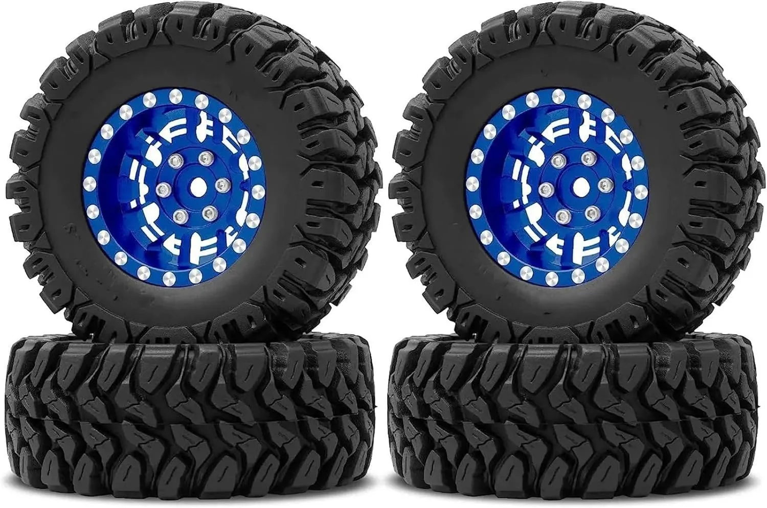 Compatible with TRX4M for SCX24 for FCX24 1/24 1/18 RC Crawler Car 1.2Inch Beadlock Wheels 7mm Negative Offset Wheel Rims Rubber Tires RC Wheel Tires(Color2)