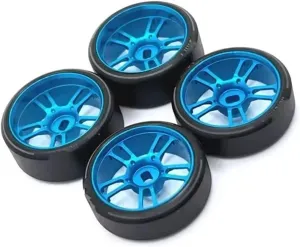 Compatible with Wltoys 284131 K969 K979 K989 P929 for Kyosho for Mini-Z 1/28 RC Car Upgrades Parts 27Mm Drift Tire Tyre Metal Wheel Rim RC Wheel Tires(Blue)