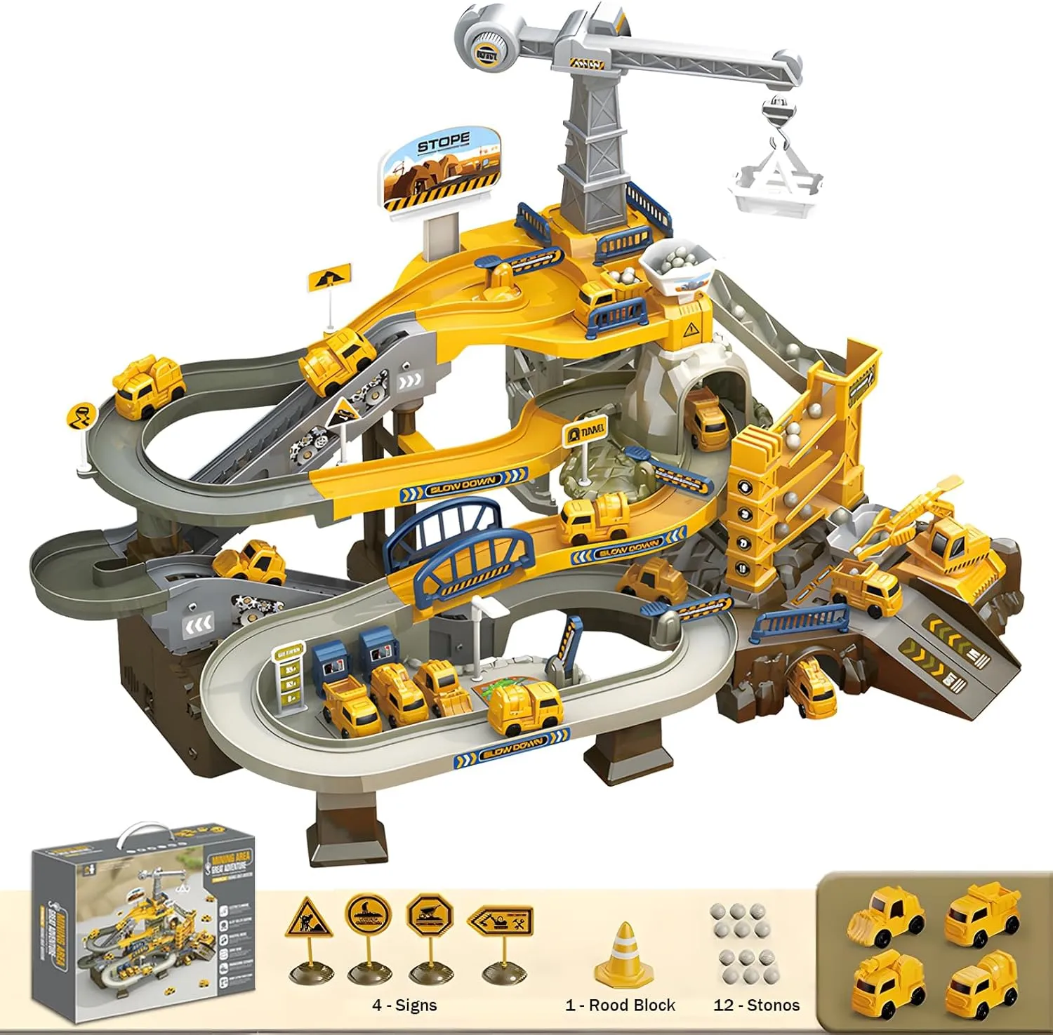 Construction Vehicle Toys Race Car Track for Kids Age 3-8 Train Set Best Birthday Gift with 4 Mini Engineering Cars