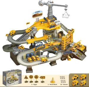 Construction Vehicle Toys Race Car Track for Kids Age 3-8 Train Set Best Birthday Gift with 4 Mini Engineering Cars