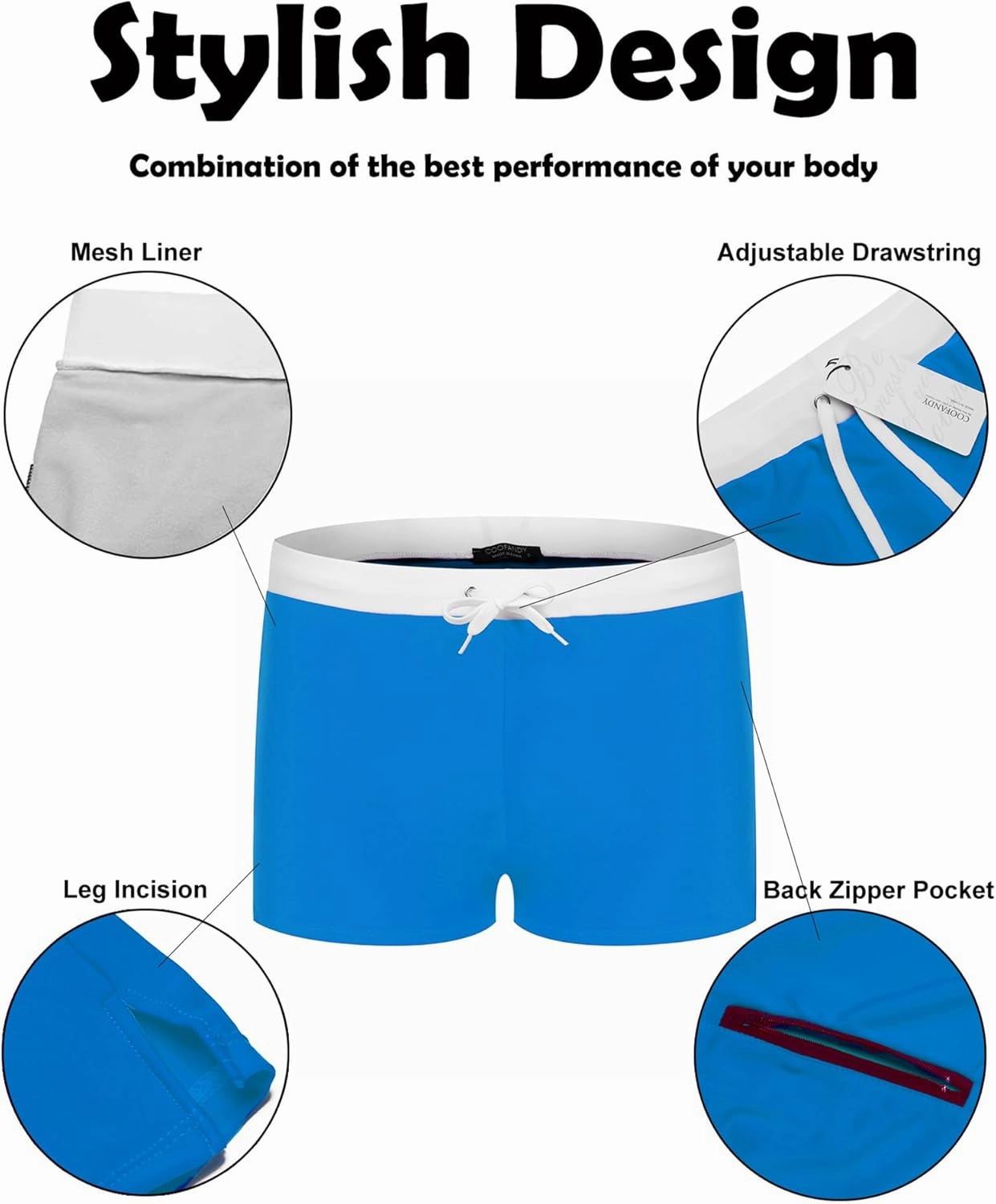 COOFANDY Men's Square Leg Swim Briefs Tight Swim Trunks Swimsuit Athletic Bathing Suit Swimwear with Liner