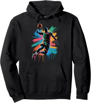 Cool Drip Basketball Slam Dunk Colorful Dunking Silhouette Pullover Hoodie