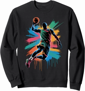 Cool Drip Basketball Slam Dunk Colorful Dunking Silhouette Sweatshirt
