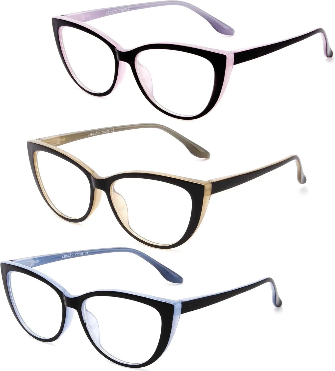 CRGATV 3 Pack Reading Glasses Blue Light Blocking Stylish Cat Eye Computer Readers Anti Eyestrain & Glare for Women