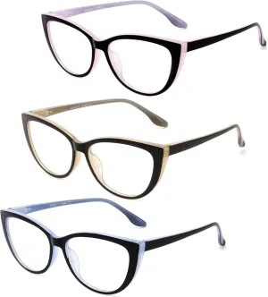 CRGATV 3 Pack Reading Glasses Blue Light Blocking Stylish Cat Eye Computer Readers Anti Eyestrain & Glare for Women