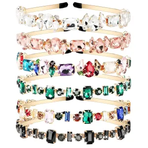 Crowye 6 Styles Rhinestone Headbands for Women Elastic Crystal Thin Headwear Bling Jeweled Headbands Colorful Vintage Hair Hoop Hair Accessories for Girls