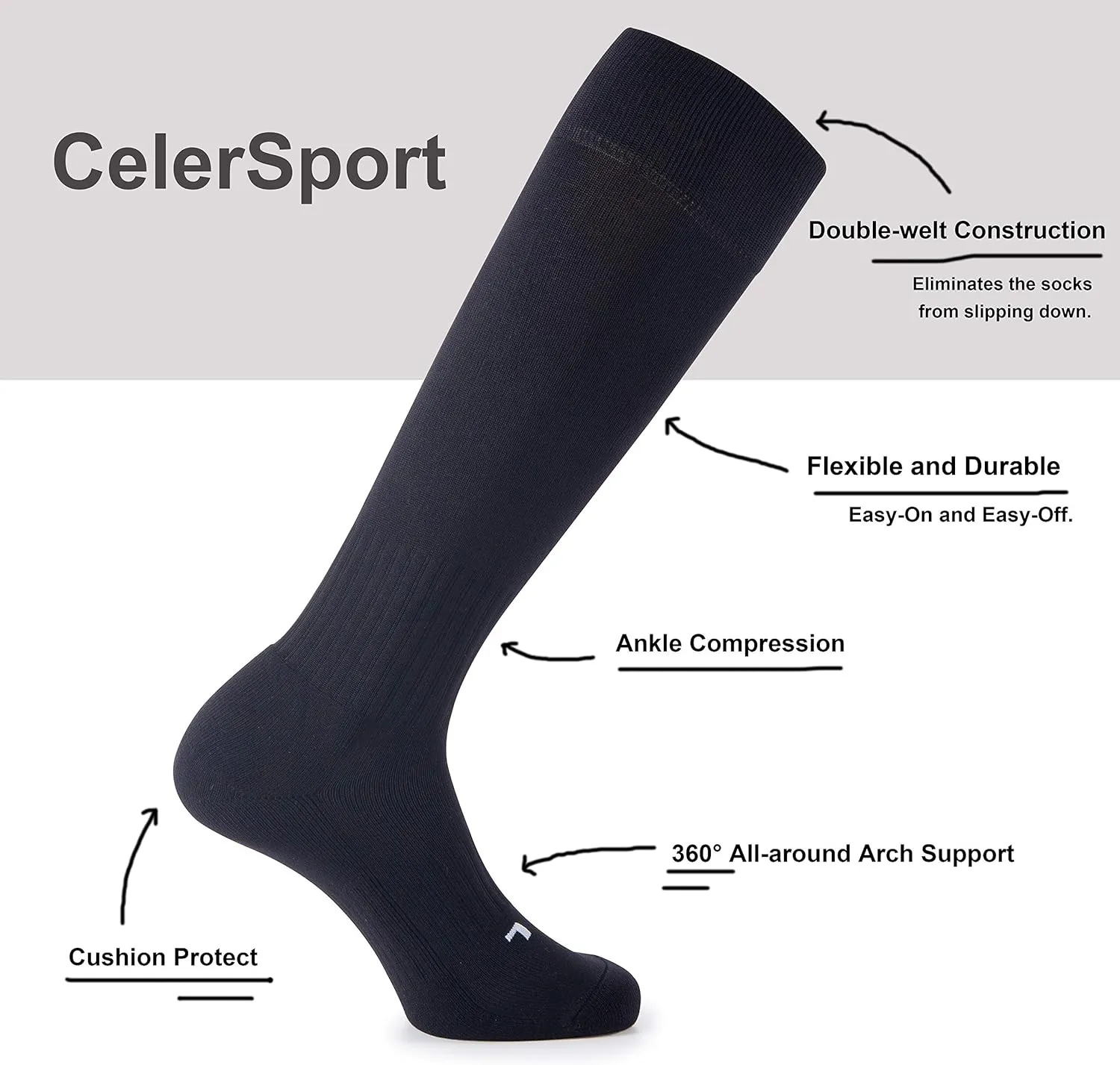 CS CELERSPORT 2/3 Pack Soccer Softball Baseball Socks for Youth Kids Adult Multi-Sport Compression Socks