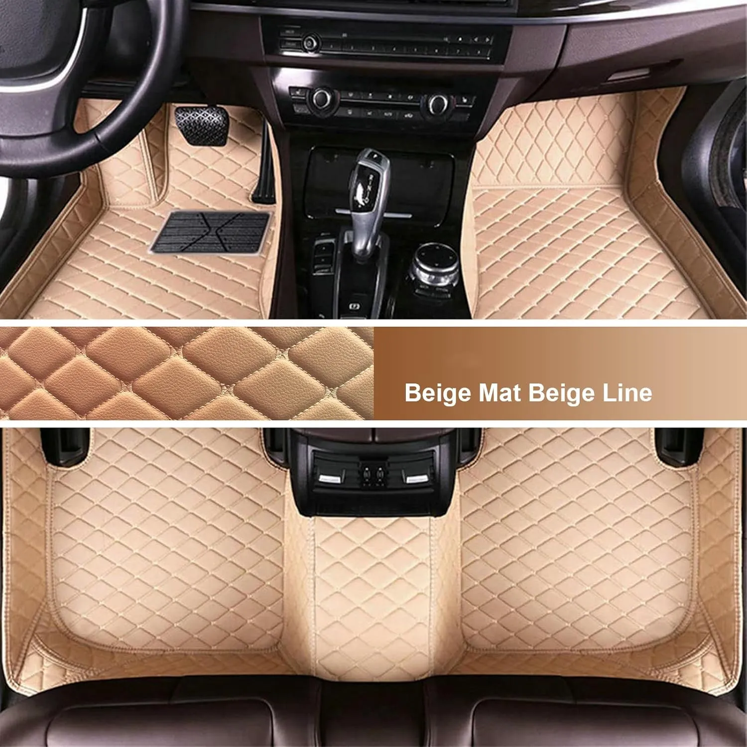 Custom Personalized Floor Mats for Cars - Luxury Full Coverage All Weather Mats, Anti-Slip Leather Mat Set, Fit for 99% of Cars, SUVs & Trucks (Beige, A-Diamond)